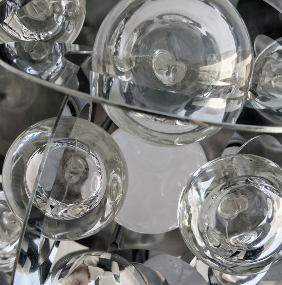 Image 1 of Vintage hanglamp - Oscar Torlasco - Stilkronen - Glas & Staal - Murano - Ruimtetijdperk - 1970