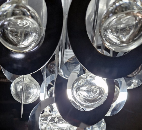 Image 1 of Vintage hanglamp - Oscar Torlasco - Stilkronen - Glas & Staal - Murano - Ruimtetijdperk - 1970