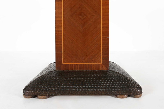 Image 1 of Art Deco Bijzettafel Van De Coene Freres Met Hout Inleg en Marmeren Bovenblad, 1930S
