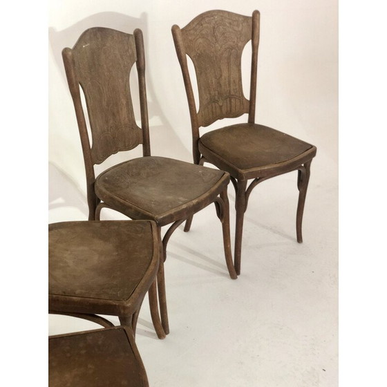 Image 1 of Set van 5 vintage J.J Khon eikenhouten stoelen