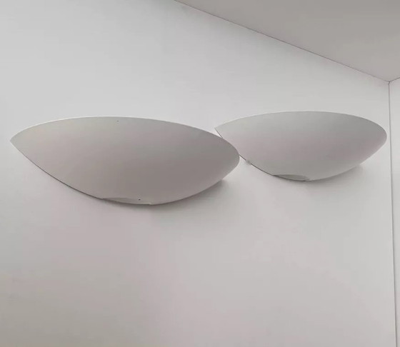 Image 1 of 2X Vintage wandlampen, wit gelakt metaal, Duitsland 1980