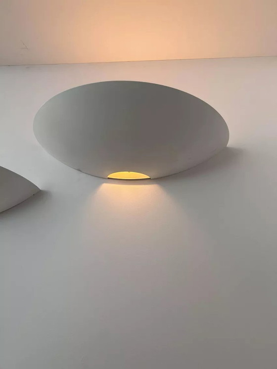 Image 1 of 2X Vintage wandlampen, wit gelakt metaal, Duitsland 1980