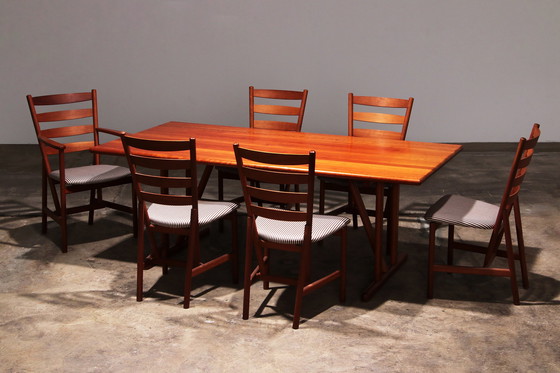 Image 1 of Hansen Sorensen Eetkamertafel met 6 stoelen,1970 Denemarken