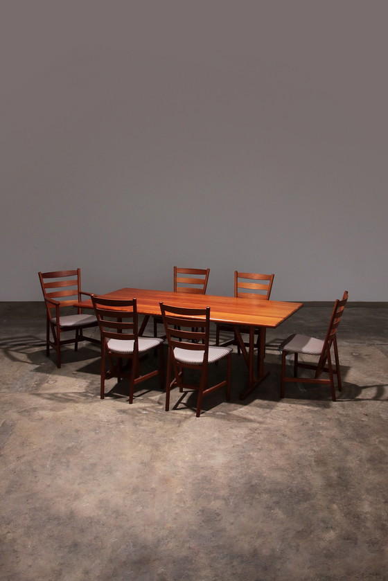 Image 1 of Hansen Sorensen Eetkamertafel met 6 stoelen,1970 Denemarken