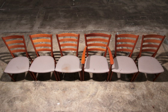 Image 1 of Hansen Sorensen Eetkamertafel met 6 stoelen,1970 Denemarken