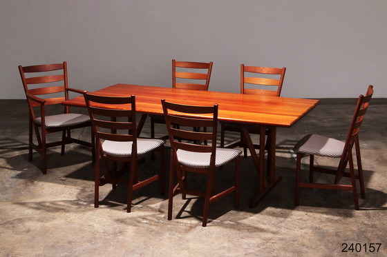 Image 1 of Hansen Sorensen Eetkamertafel met 6 stoelen,1970 Denemarken