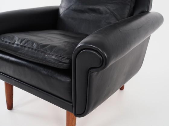 Image 1 of Fauteuil van zwart leer, Deens ontwerp, 1970S, Productie: Denemarken