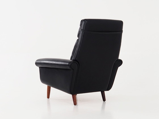 Image 1 of Fauteuil van zwart leer, Deens ontwerp, 1970S, Productie: Denemarken