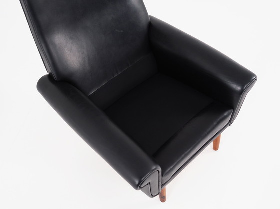 Image 1 of Fauteuil van zwart leer, Deens ontwerp, 1970S, Productie: Denemarken