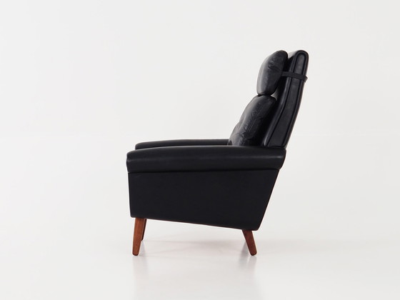 Image 1 of Fauteuil van zwart leer, Deens ontwerp, 1970S, Productie: Denemarken