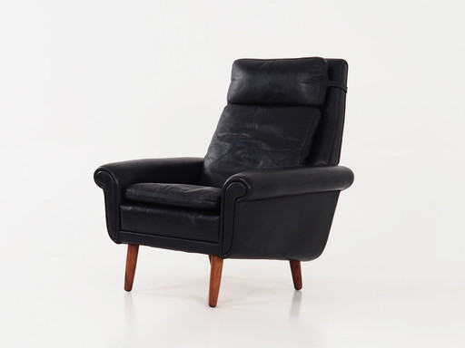 Fauteuil van zwart leer, Deens ontwerp, 1970S, Productie: Denemarken