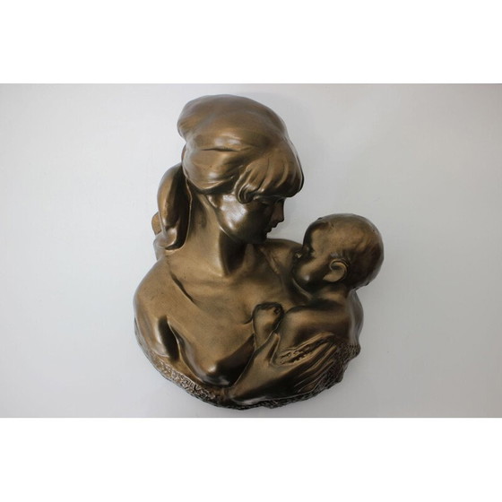 Image 1 of Vintage wandsculptuur van messing en keramiek door Bohumil Kokrda, Tsjecho-Slowakije 1968