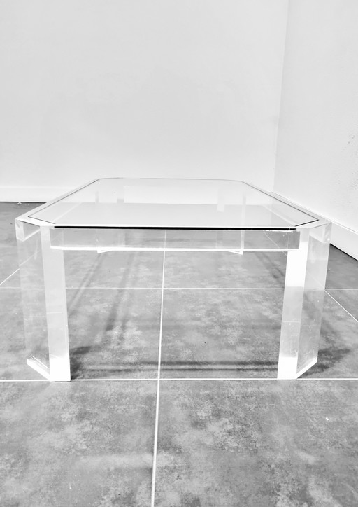 David Lange Lucite en glazen salon tafel