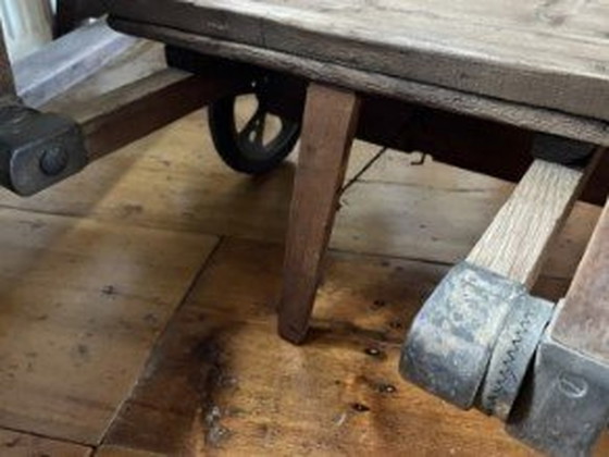 Image 1 of Vintage Houten Industriele Steekwagen Etagere Salontafel Winkelkar