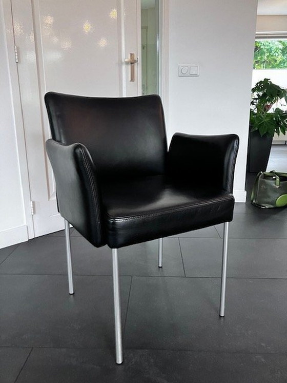 Image 1 of 6x Jess Zwart Leren Fauteuils