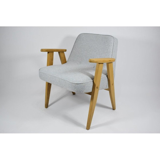 Image 1 of Vintage Klassiek gepolijste vintage fauteuil, J. Chierowski, blauw eiken jaren 1960