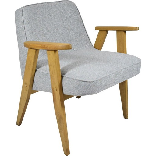 Vintage Klassiek gepolijste vintage fauteuil, J. Chierowski, blauw eiken jaren 1960