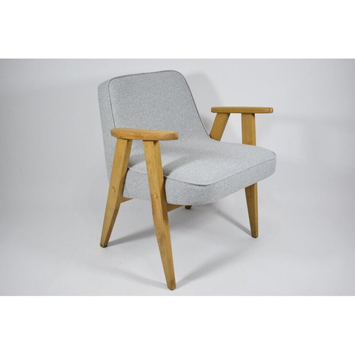 Vintage Klassiek gepolijste vintage fauteuil, J. Chierowski, blauw eiken jaren 1960