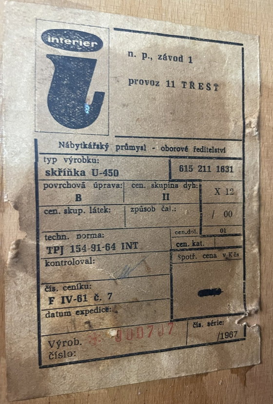 Image 1 of Vintage ladekast van Jiroutek voor Interier Praha Model U-450, 1960