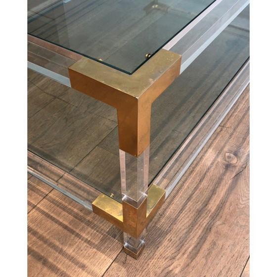 Image 1 of Vintage salontafel van plexiglas en verguld metaal, 1970