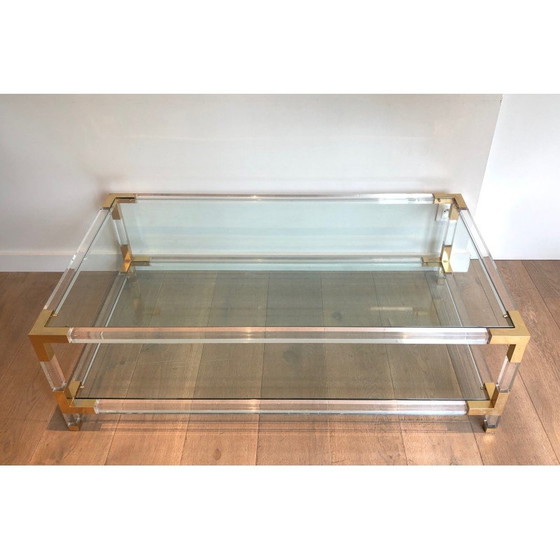 Image 1 of Vintage salontafel van plexiglas en verguld metaal, 1970