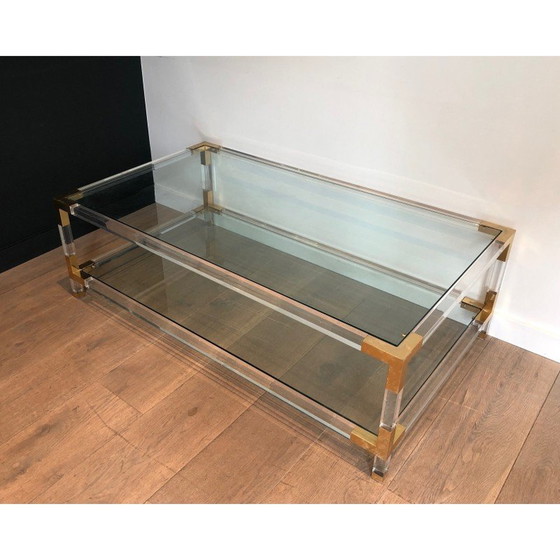 Image 1 of Vintage salontafel van plexiglas en verguld metaal, 1970