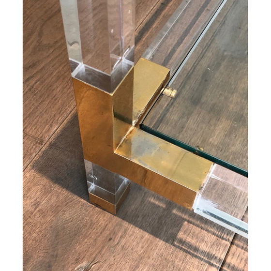 Image 1 of Vintage salontafel van plexiglas en verguld metaal, 1970