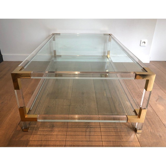 Image 1 of Vintage salontafel van plexiglas en verguld metaal, 1970
