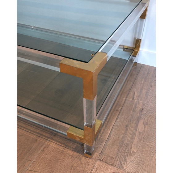 Image 1 of Vintage salontafel van plexiglas en verguld metaal, 1970