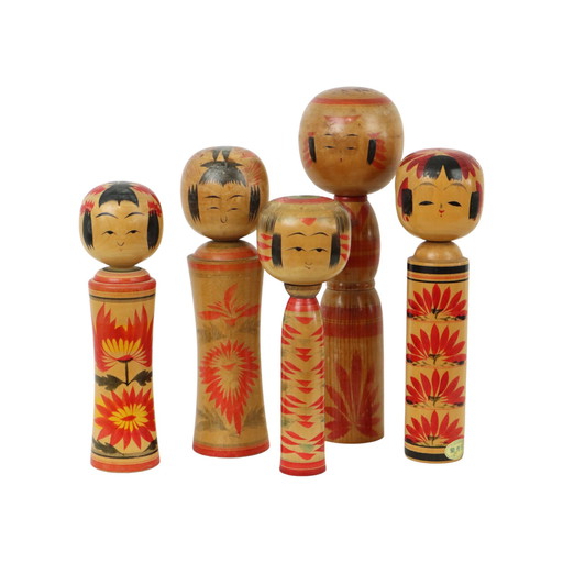 Lot van 5 Grote Kokeshi Poppen Naruko