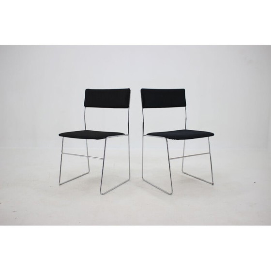 Image 1 of Set van 4 vintage minimalistische verchroomde eetkamerstoelen, Tsjecho-Slowakije 1970