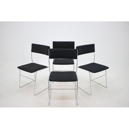 Set van 4 vintage minimalistische verchroomde eetkamerstoelen, Tsjecho-Slowakije 1970