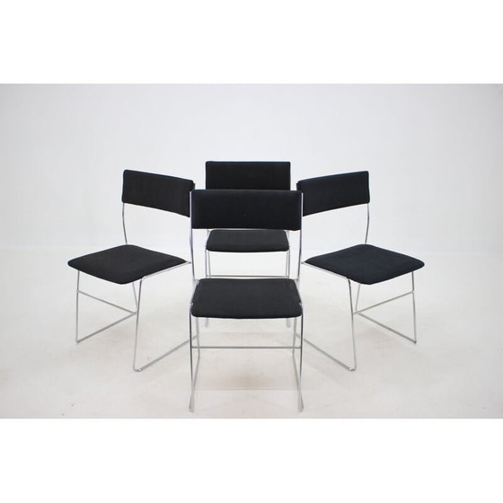 Image 1 of Set van 4 vintage minimalistische verchroomde eetkamerstoelen, Tsjecho-Slowakije 1970