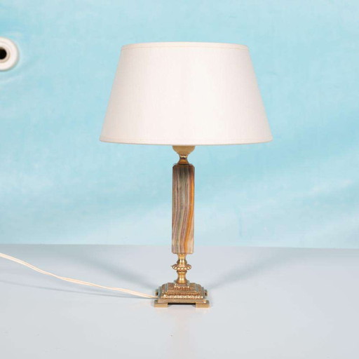 Vintage schemerlamp sixties, messing en natuursteen Boho