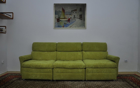 Image 1 of Modulaire sofa van groen ribfluweel, 1970S, set van 3