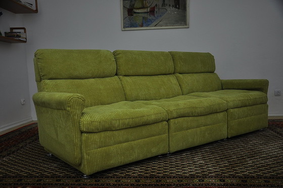 Image 1 of Modulaire sofa van groen ribfluweel, 1970S, set van 3