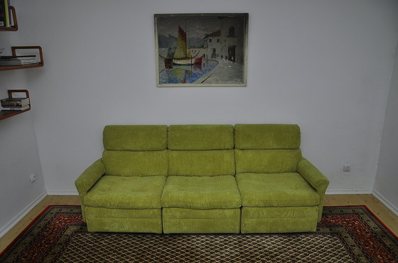 Image 1 of Modulaire sofa van groen ribfluweel, 1970S, set van 3