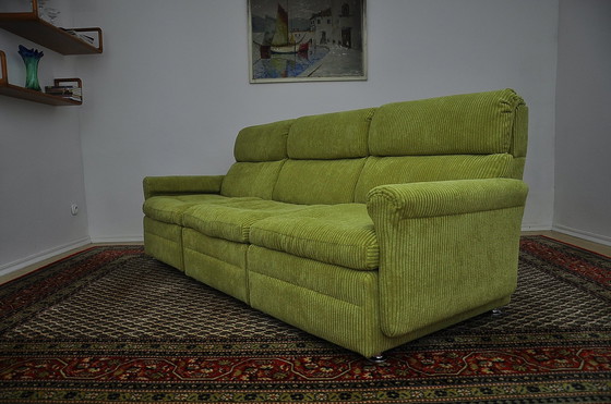 Image 1 of Modulaire sofa van groen ribfluweel, 1970S, set van 3