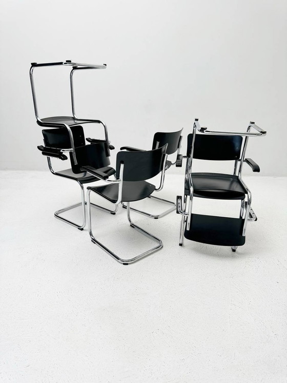 Image 1 of Sledestoelen S 43F van Mart Stam voor Thonet, set van 6