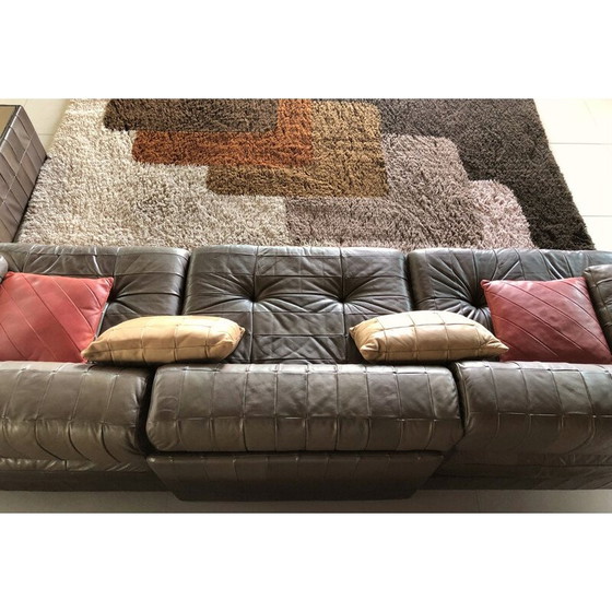 Image 1 of Vintage 3-zits "Trinidad" bank in chocolade patchwork leer voor De Sede, Zwitserland 1970