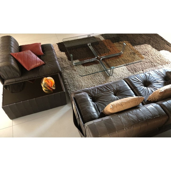 Image 1 of Vintage 3-zits "Trinidad" bank in chocolade patchwork leer voor De Sede, Zwitserland 1970