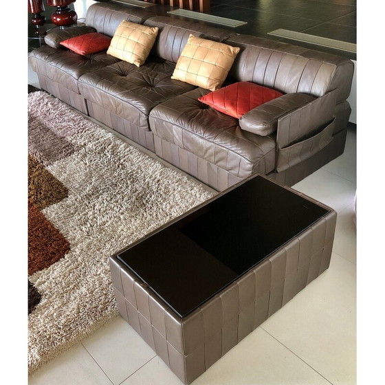 Image 1 of Vintage 3-zits "Trinidad" bank in chocolade patchwork leer voor De Sede, Zwitserland 1970