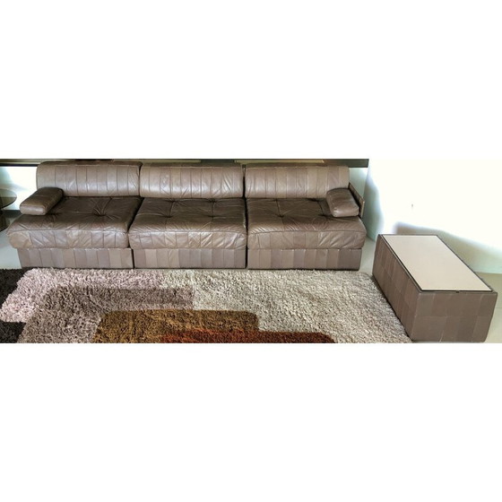 Image 1 of Vintage 3-zits "Trinidad" bank in chocolade patchwork leer voor De Sede, Zwitserland 1970