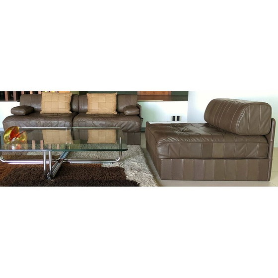 Image 1 of Vintage 3-zits "Trinidad" bank in chocolade patchwork leer voor De Sede, Zwitserland 1970