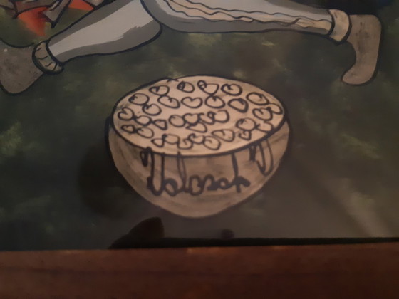 Image 1 of Schilderij Op Glas, Gesigneerd. Rovers Die Rond Hun Buit De Traditionele Zwaarddans Uitvoeren. Władysław Walczak-Baniecki.