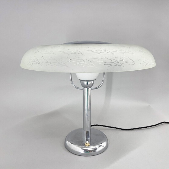 Image 1 of Vintage chromen en glazen tafellamp, Tsjecho-Slowakije1930