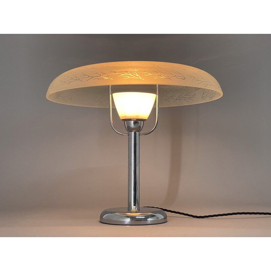 Image 1 of Vintage chromen en glazen tafellamp, Tsjecho-Slowakije1930