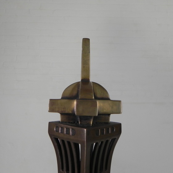 Image 1 of Grote, 110 Cm Hoge Bronzen Eiffeltoren Met Verlichting, Jaren 70