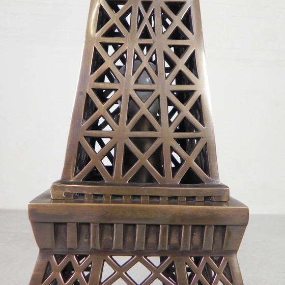 Image 1 of Grote, 110 Cm Hoge Bronzen Eiffeltoren Met Verlichting, Jaren 70