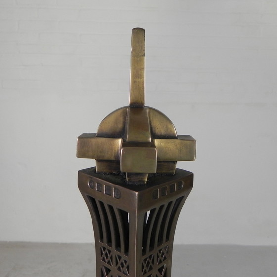 Image 1 of Grote, 110 Cm Hoge Bronzen Eiffeltoren Met Verlichting, Jaren 70